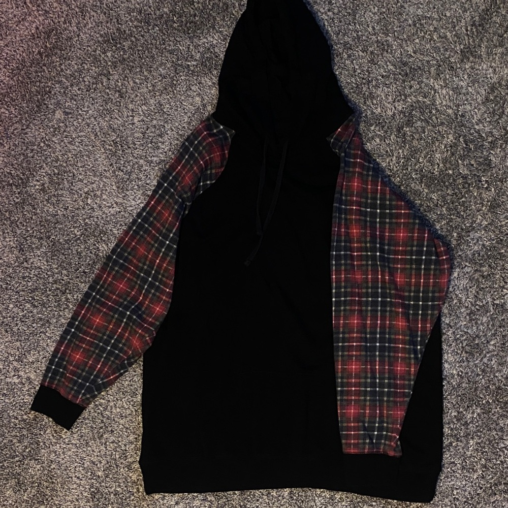 Torrid Black and Red Plaid sleeve Hoodie